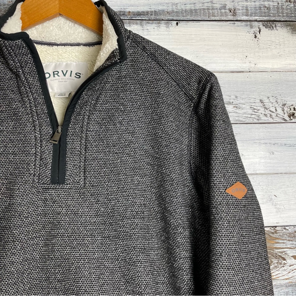 Mens Orvis Classic Small Grey 1/4 Zip Fleece Insulated Sweater